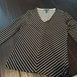 Lauren Ralph Lauren Black And White Striped Polyester Top Women's Size M